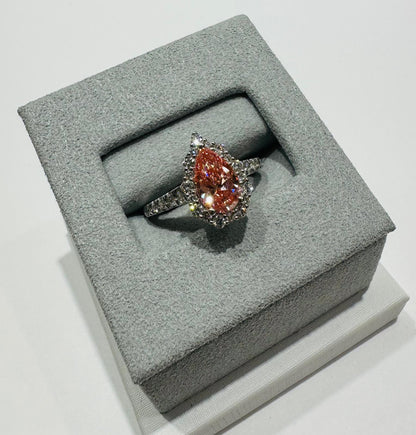 14K GOLD LAB GROWN PINK PEAR DIAMOND RING  VS-  2.25TC/CT1.50