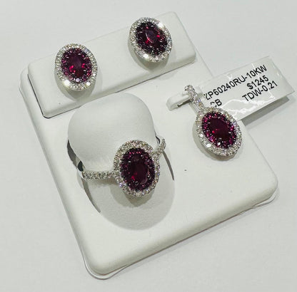 10K GOLD DIAMOND BIRTHSTONE SET (PENDANT, RING, EARRINGS)
