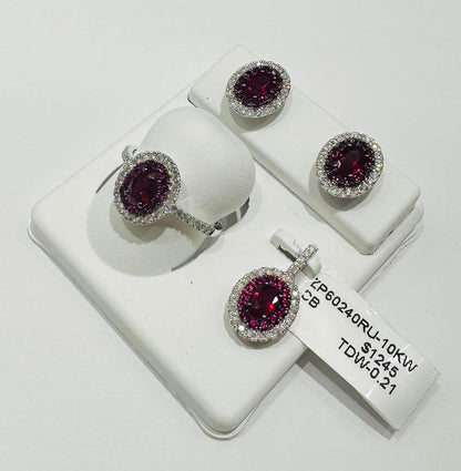 10K GOLD DIAMOND BIRTHSTONE SET (PENDANT, RING, EARRINGS)