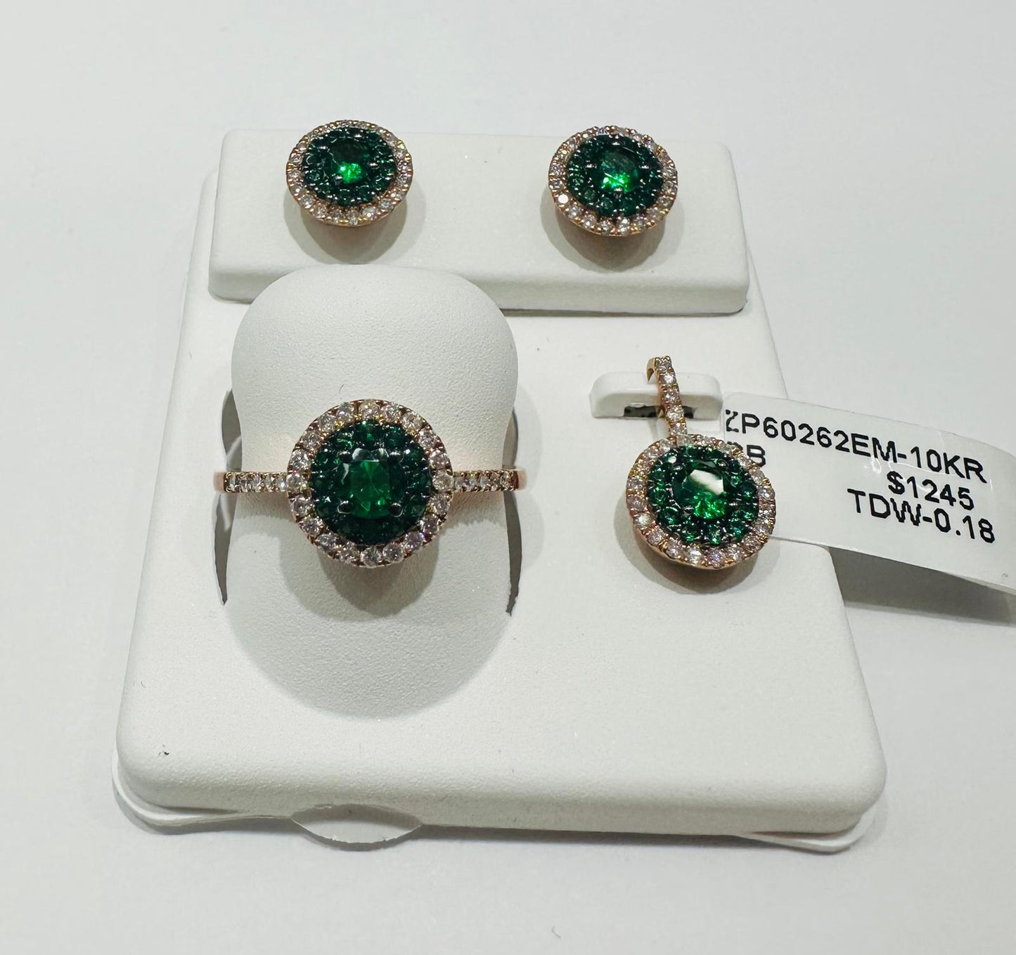 10K GOLD DIAMOND BIRTHSTONE SET (PENDANT, RING, EARRINGS)