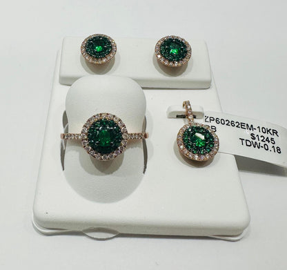 10K GOLD DIAMOND BIRTHSTONE SET (PENDANT, RING, EARRINGS)