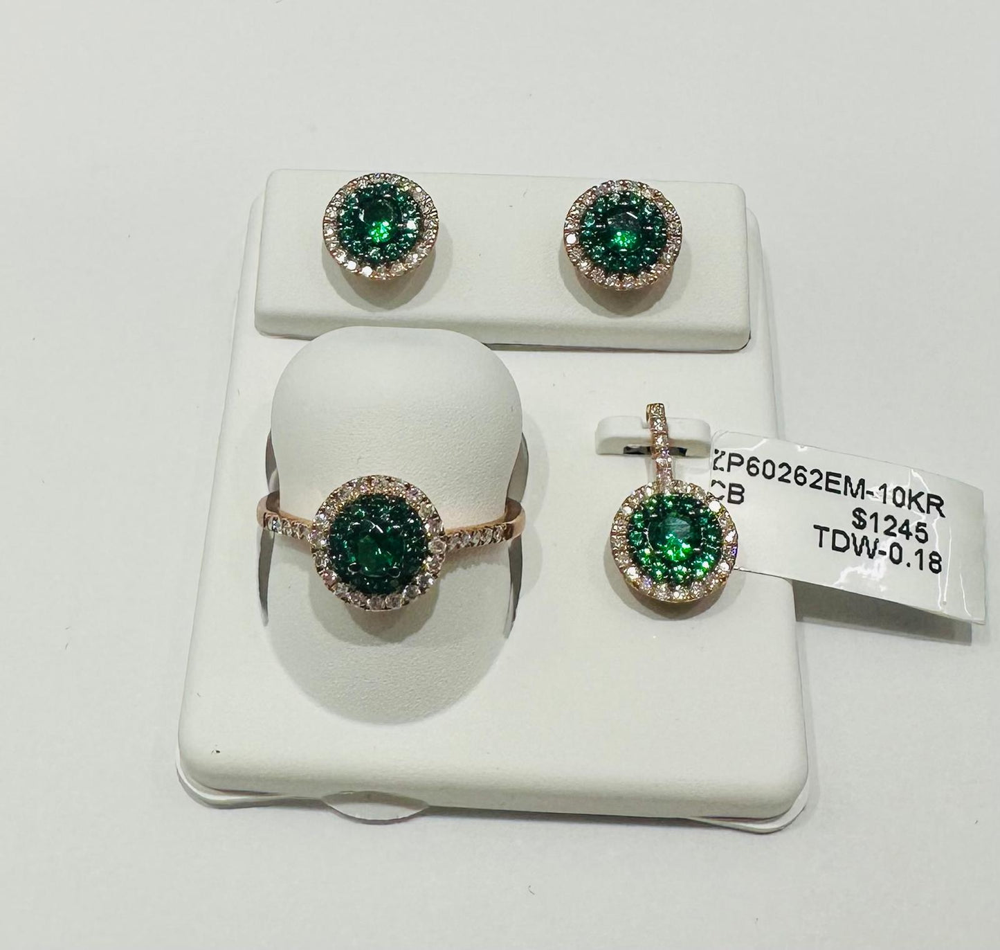 10K GOLD DIAMOND BIRTHSTONE SET (PENDANT, RING, EARRINGS)