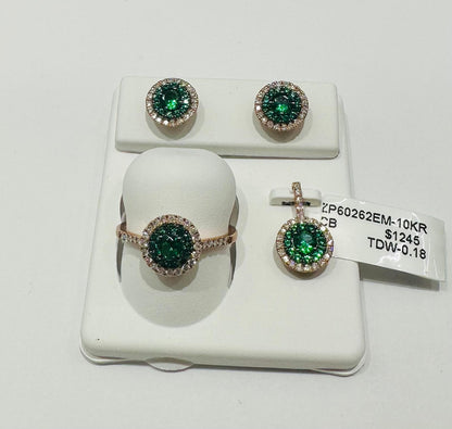 10K GOLD DIAMOND BIRTHSTONE SET (PENDANT, RING, EARRINGS)