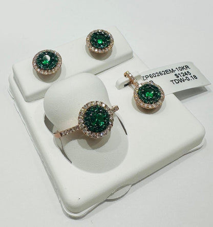 10K GOLD DIAMOND BIRTHSTONE SET (PENDANT, RING, EARRINGS)