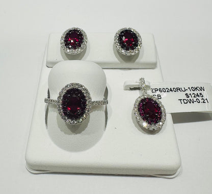 10K GOLD DIAMOND BIRTHSTONE SET (PENDANT, RING, EARRINGS)