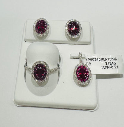 10K GOLD DIAMOND BIRTHSTONE SET (PENDANT, RING, EARRINGS)