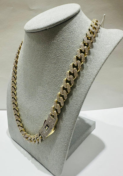 10K GOLD MONACO MIAMI CUBAN LINK CHAIN WITH CZ STONES- WEIGHT: 35.4gm  20"  9.15mm