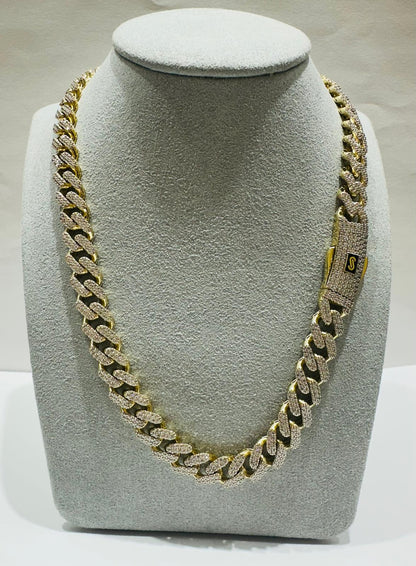10K GOLD MONACO MIAMI CUBAN LINK CHAIN WITH CZ STONES- WEIGHT: 31.9gm  18"  9.20mm