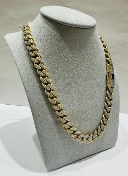 10K GOLD MONACO MIAMI CUBAN LINK CHAIN WITH CZ STONES- WEIGHT: 31.9gm  18"  9.20mm