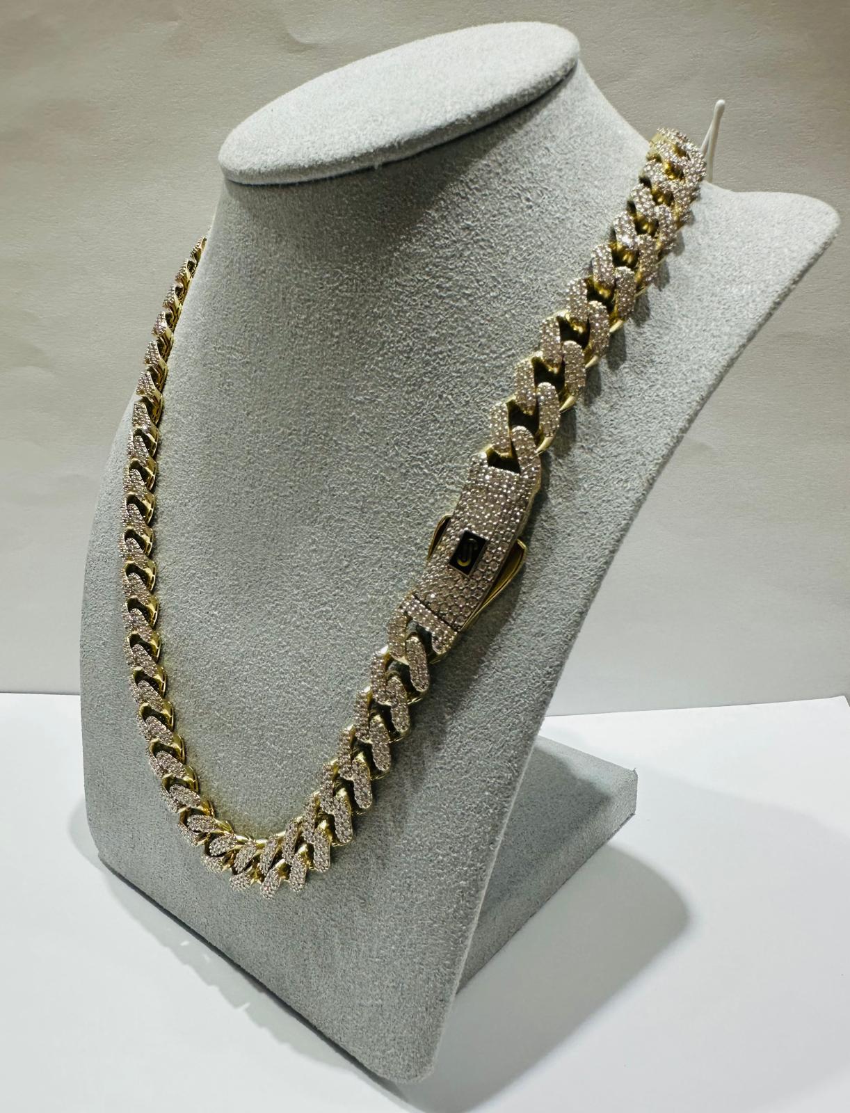 10K GOLD MONACO MIAMI CUBAN LINK CHAIN WITH CZ STONES- WEIGHT: 31.9gm  18"  9.20mm