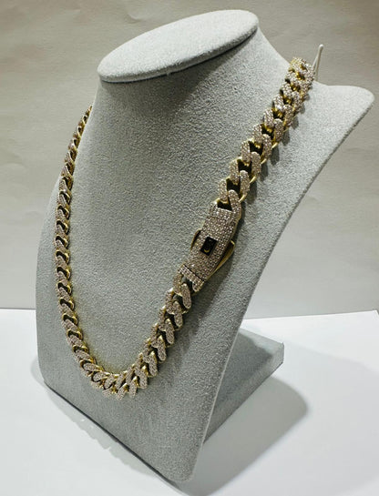 10K GOLD MONACO MIAMI CUBAN LINK CHAIN WITH CZ STONES- WEIGHT: 31.9gm  18"  9.20mm