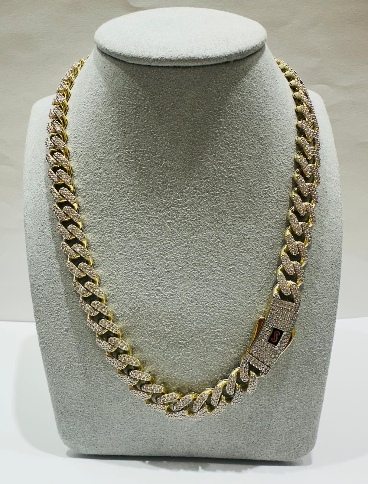 10K GOLD MONACO MIAMI CUBAN LINK CHAIN WITH CZ STONES- WEIGHT: 35.4gm  20"  9.15mm