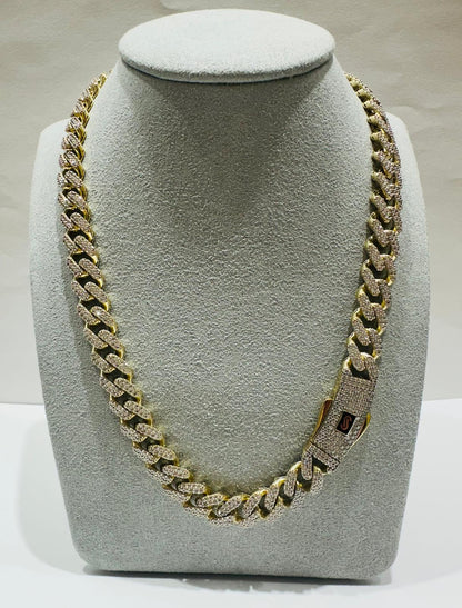 10K GOLD MONACO MIAMI CUBAN LINK CHAIN WITH CZ STONES- WEIGHT: 35.4gm  20"  9.15mm