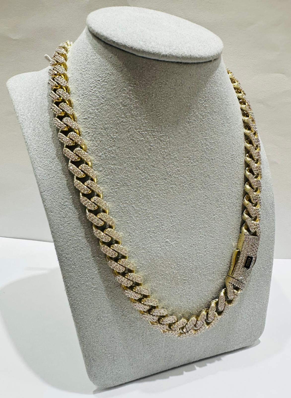 10K GOLD MONACO MIAMI CUBAN LINK CHAIN WITH CZ STONES- WEIGHT: 35.4gm  20"  9.15mm