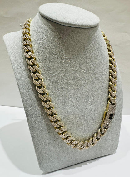 10K GOLD MONACO MIAMI CUBAN LINK CHAIN WITH CZ STONES- WEIGHT: 35.4gm  20"  9.15mm