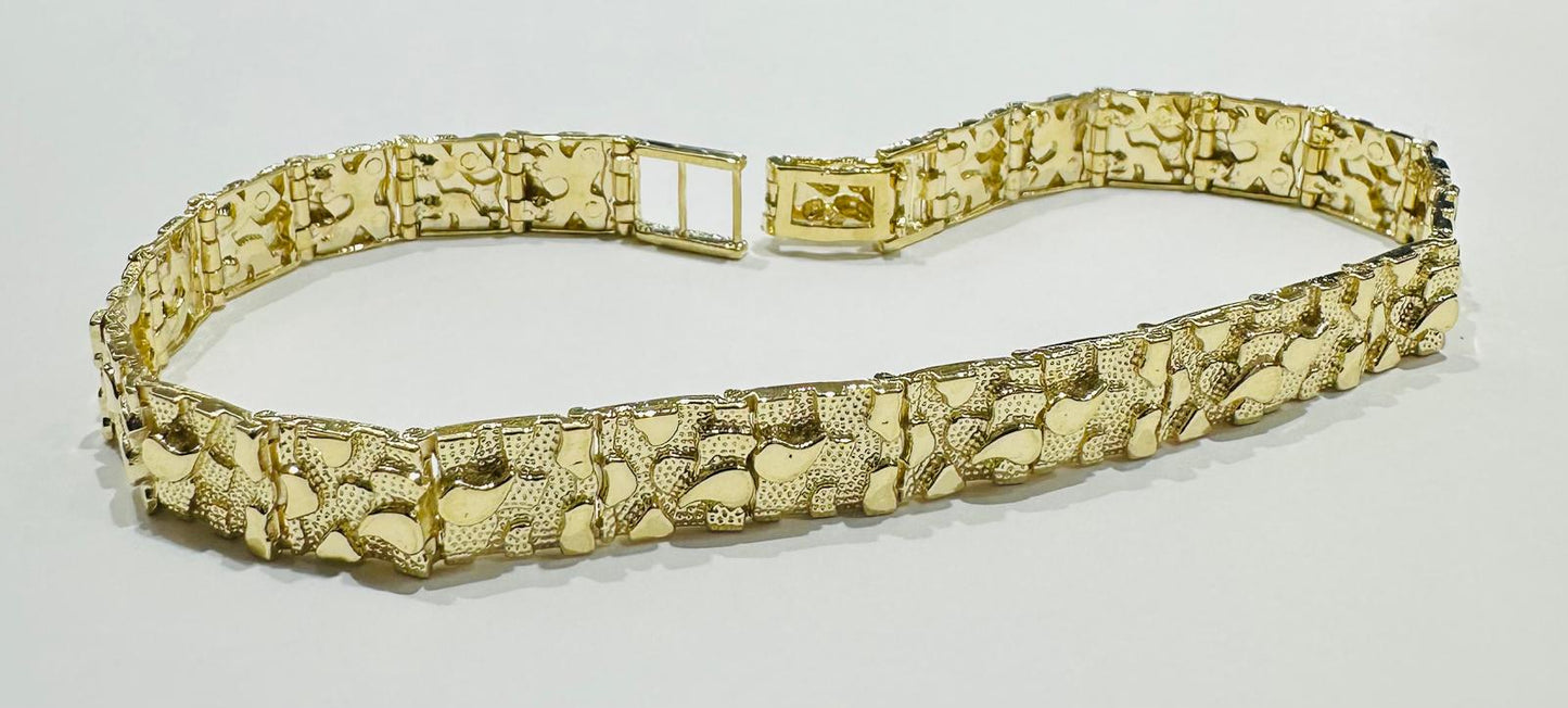 10K GOLD NUGGET BRACELET- WEIGHT: 13.2gm   8.5"   7.75mm