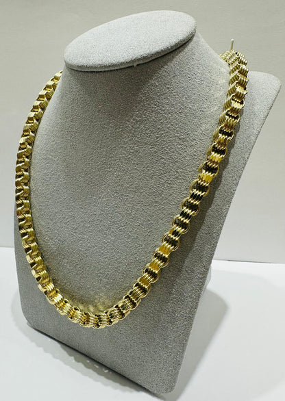 10K SOLID GOLD BOX BYZANTINE CHAIN NECKLACE- WEIGHT:  26.8gm   26"  6.25mm