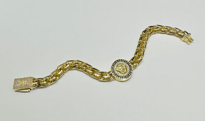 10K GOLD MEDUSA HEAD CHINO LINK BRACELET-  8"  WEIGHT: 18.9gm