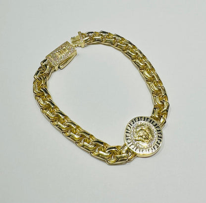 10K GOLD MEDUSA HEAD CHINO LINK BRACELET-  8"  WEIGHT: 18.9gm