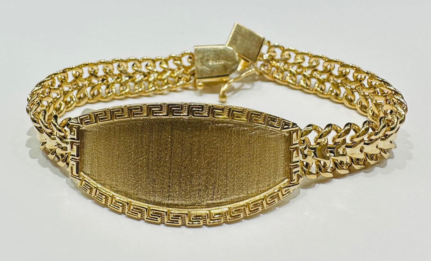 10K GOLD PETATILLO LINK ID BRACELET-  8"  WEIGHT: 27.4gm