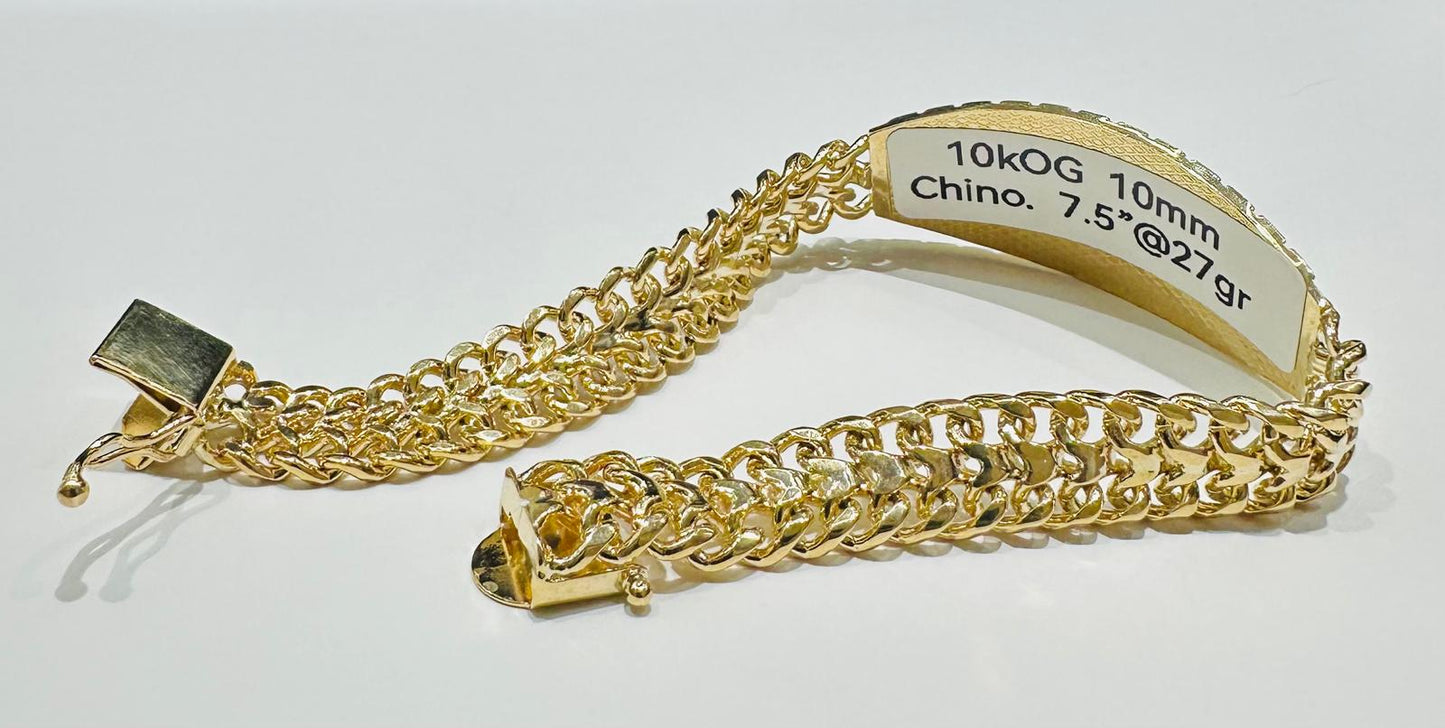 10K GOLD PETATILLO LINK ID BRACELET-  8"  WEIGHT: 27.4gm