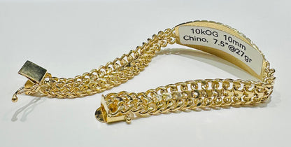 10K GOLD PETATILLO LINK ID BRACELET-  8"  WEIGHT: 27.4gm