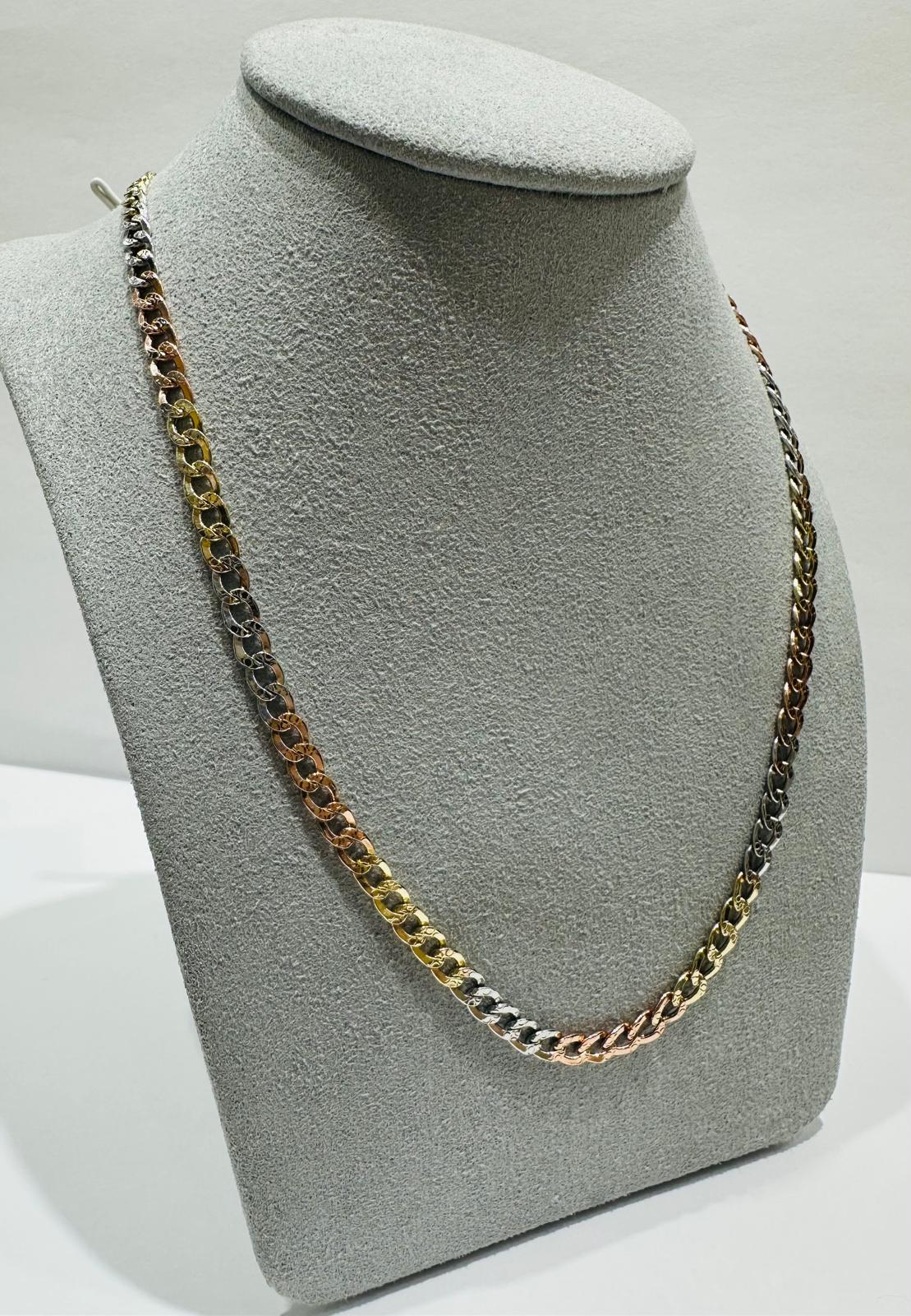 10K SOLID GOLD THREE TONE CUBAN LINK CHAIN- WEIGHT:  7.8gm   22"  4.05mm