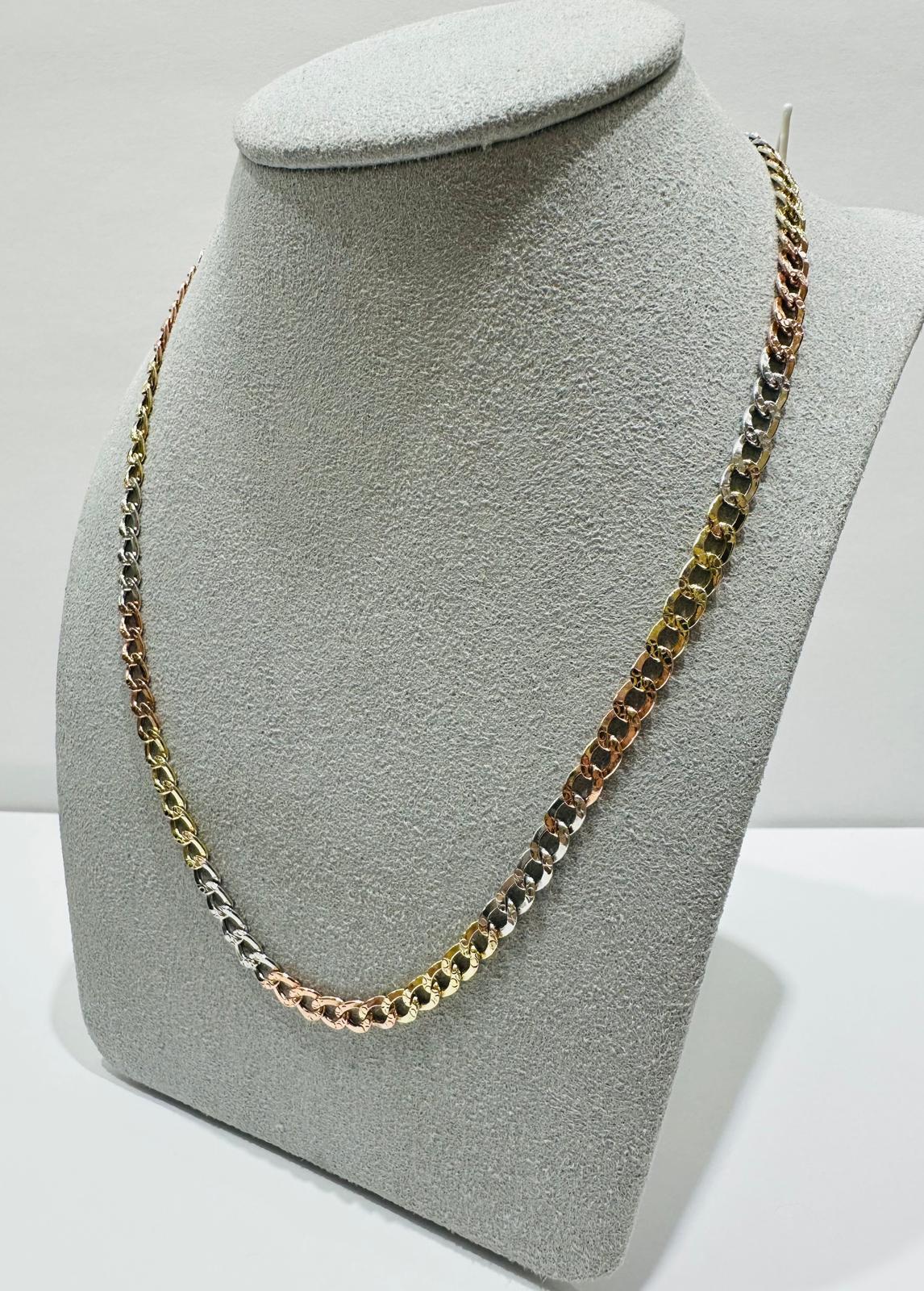 10K SOLID GOLD THREE TONE CUBAN LINK CHAIN- WEIGHT:  7.8gm   22"  4.05mm