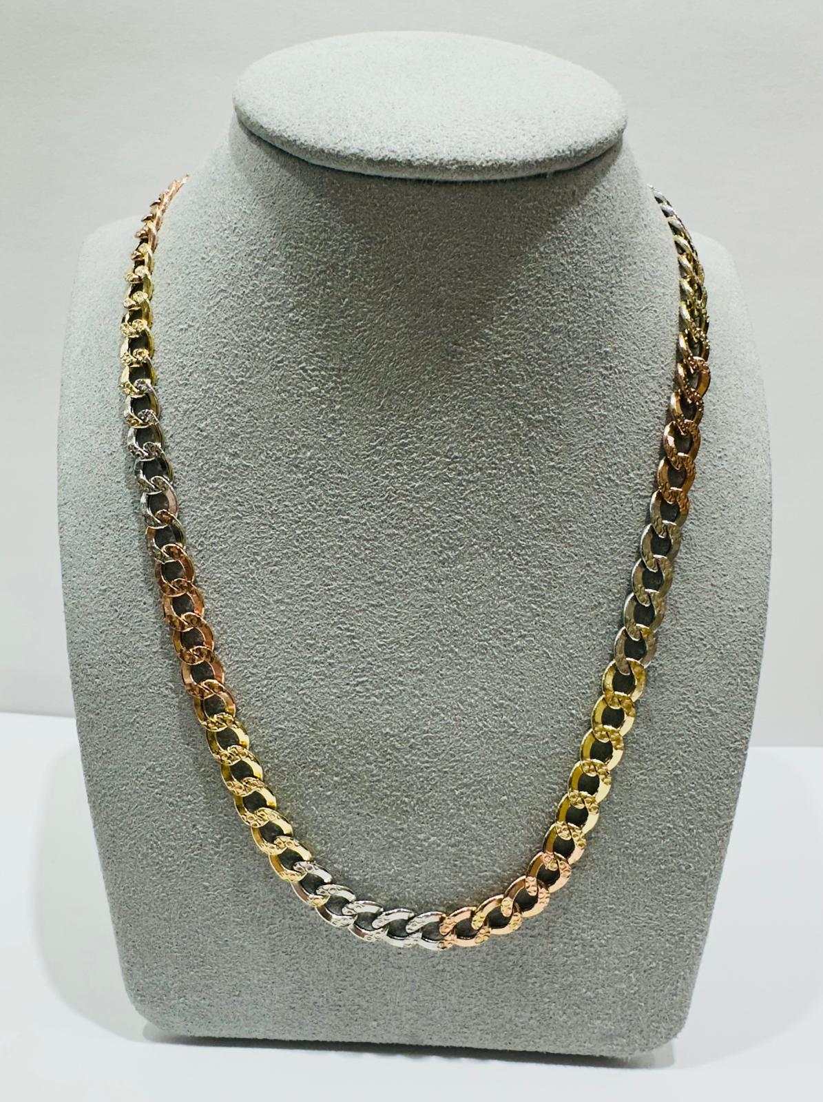 10K SOLID GOLD THREE TONE CUBAN LINK CHAIN- WEIGHT:  16.4gm   24"  6.15mm