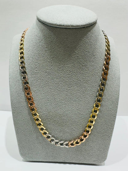 10K SOLID GOLD THREE TONE CUBAN LINK CHAIN- WEIGHT:  16.4gm   24"  6.15mm