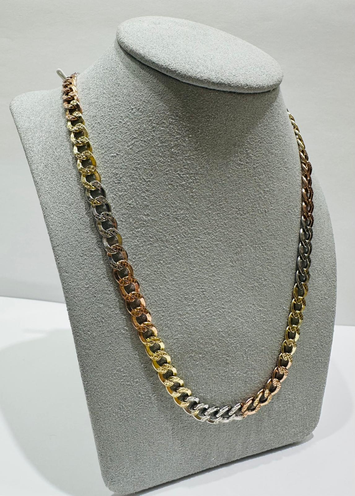 10K SOLID GOLD THREE TONE CUBAN LINK CHAIN- WEIGHT:  16.4gm   24"  6.15mm