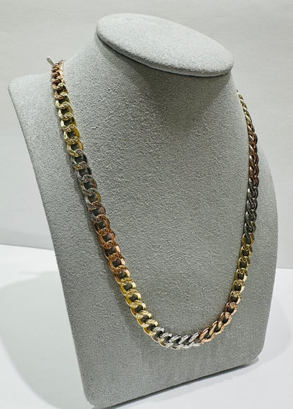 10K SOLID GOLD THREE TONE CUBAN LINK CHAIN- WEIGHT:  16.4gm   24"  6.15mm