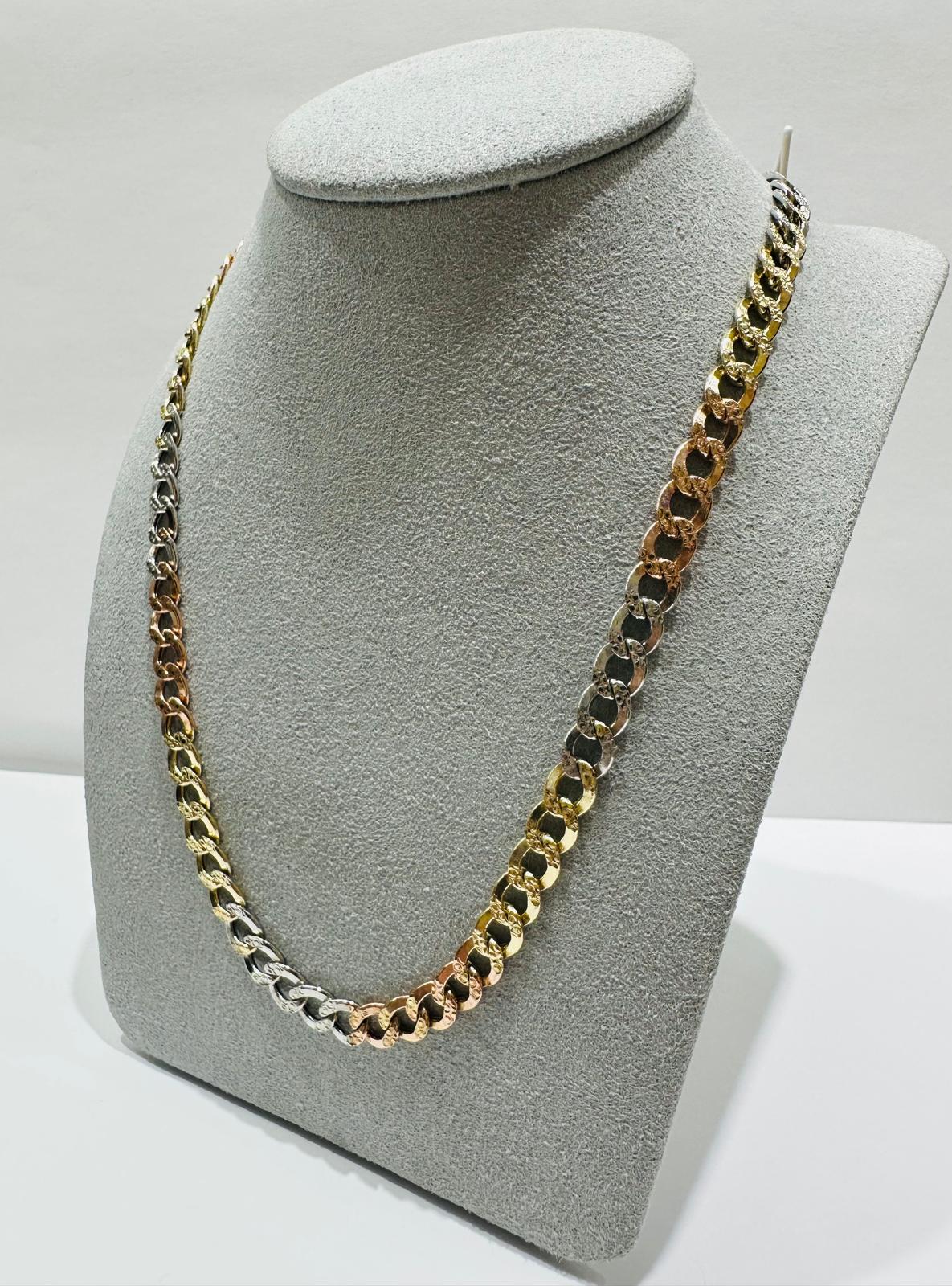10K SOLID GOLD THREE TONE CUBAN LINK CHAIN- WEIGHT:  16.4gm   24"  6.15mm