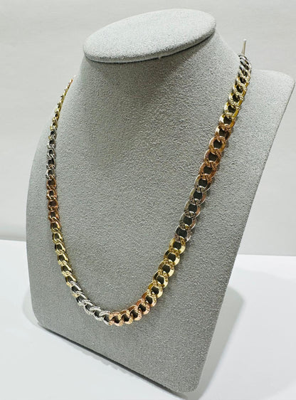10K SOLID GOLD THREE TONE CUBAN LINK CHAIN- WEIGHT:  16.4gm   24"  6.15mm