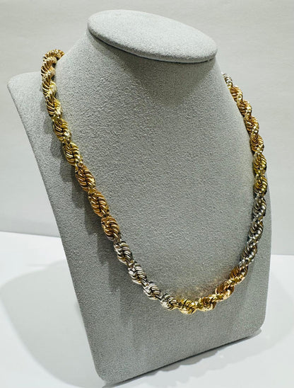 10K GOLD SOLID THREE TONE ROPE CHAIN - WEIGHT:  82.8gm   24"  5.75mm