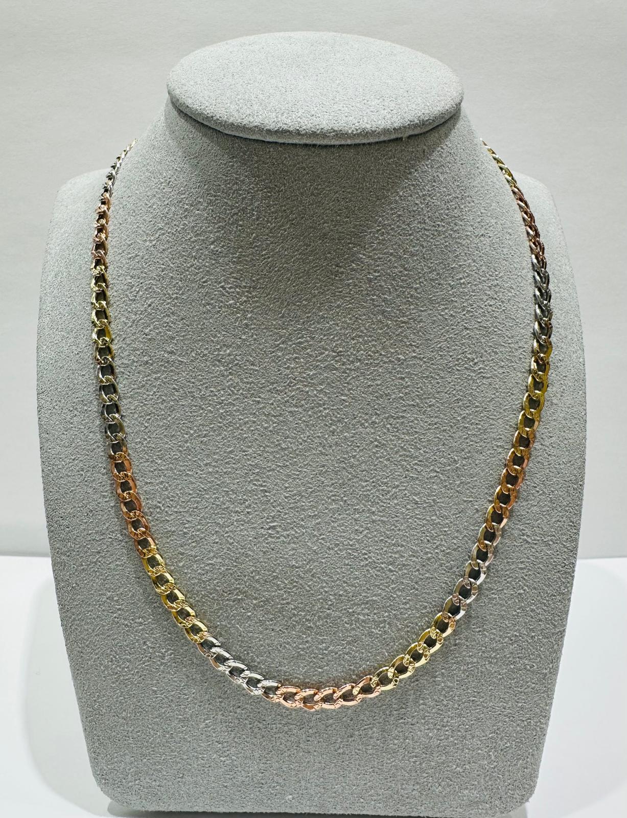 10K SOLID GOLD THREE TONE CUBAN LINK CHAIN- WEIGHT:  7.8gm   22"  4.05mm