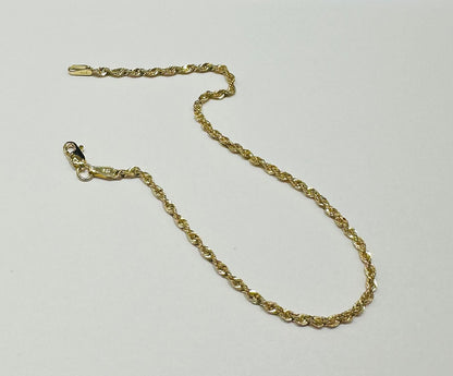 10K GOLD ROPE BRACELET- WEIGHT:  0.8gm   7"   1.55mm