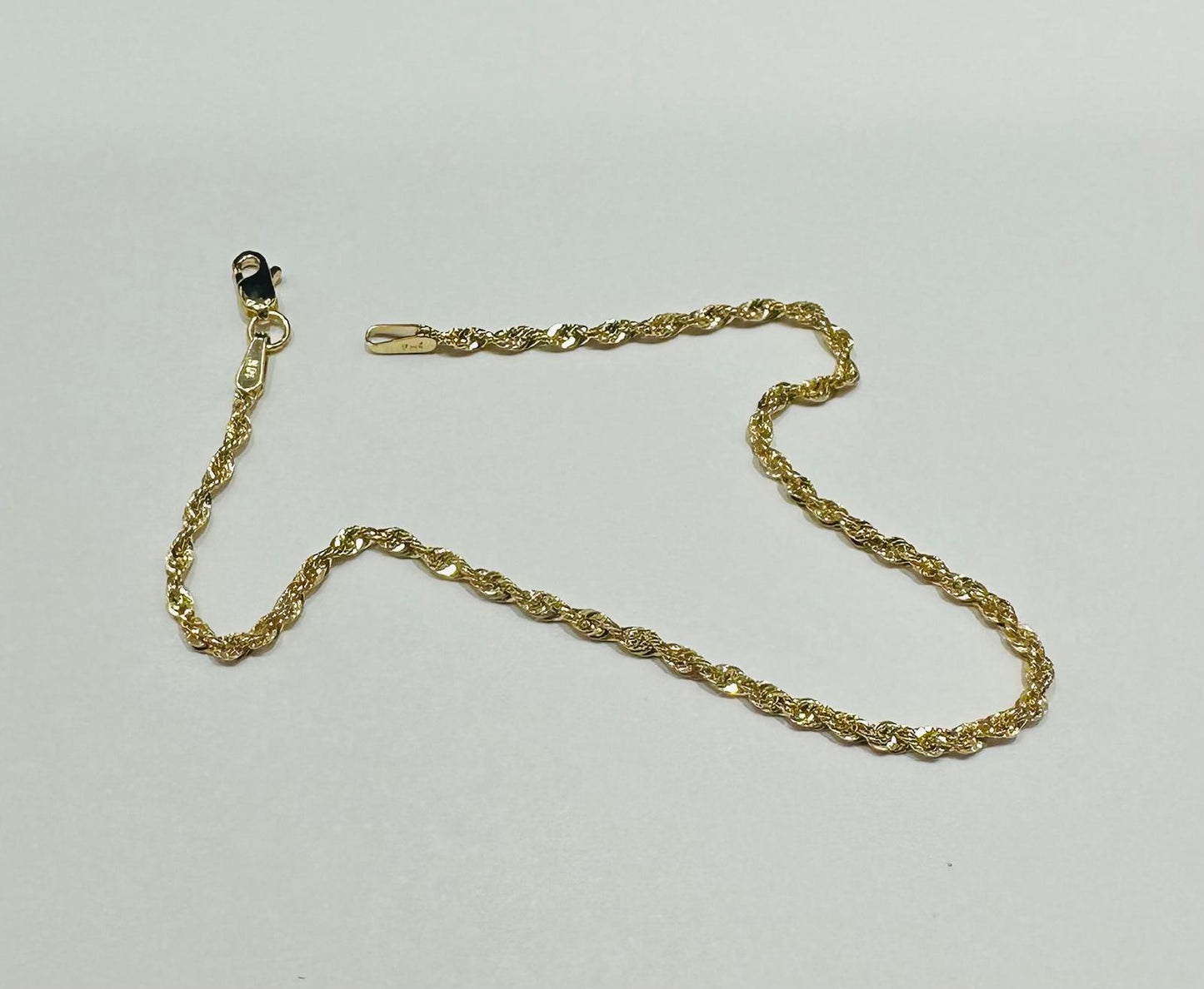 10K GOLD ROPE BRACELET- WEIGHT:  0.8gm   7"   1.55mm