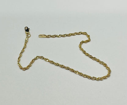 10K GOLD ROPE BRACELET- WEIGHT:  0.8gm   7"   1.55mm