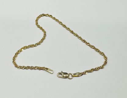 10K GOLD ROPE BRACELET- WEIGHT:  0.8gm   7"   1.55mm