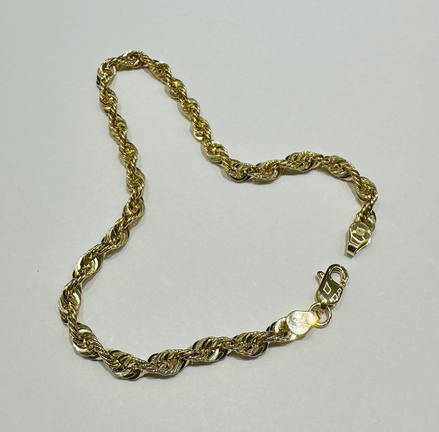 10K GOLD ROPE BRACELET- WEIGHT:  2.8gm   8"   3.55mm