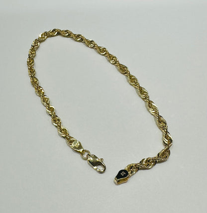 10K GOLD ROPE BRACELET- WEIGHT:  2.8gm   8"   3.55mm