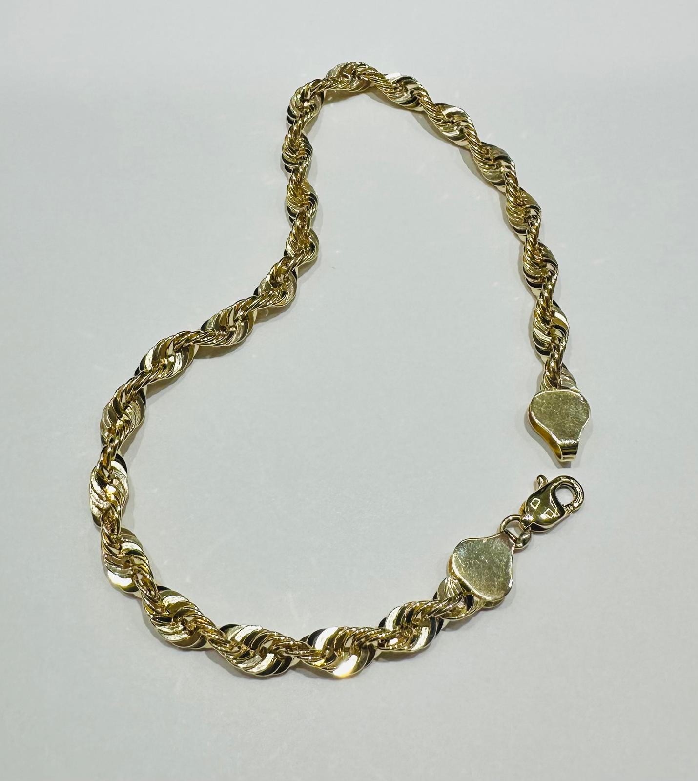 10K GOLD ROPE BRACELET- WEIGHT:  4.5gm   8.5"   4.30mm