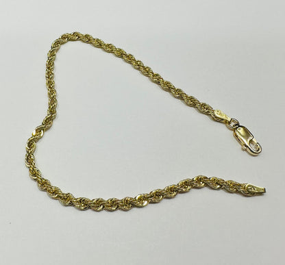 10K GOLD ROPE BRACELET- WEIGHT:  2.2gm   7.5"   2.65mm