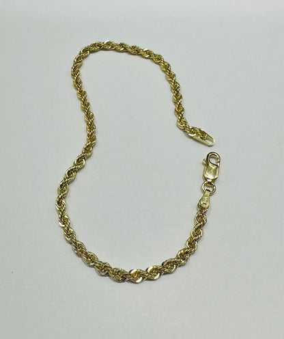 10K GOLD ROPE BRACELET- WEIGHT:  2.2gm   7.5"   2.65mm