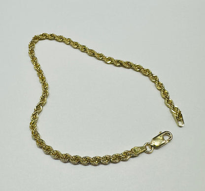 10K GOLD ROPE BRACELET- WEIGHT:  2.2gm   7.5"   2.65mm