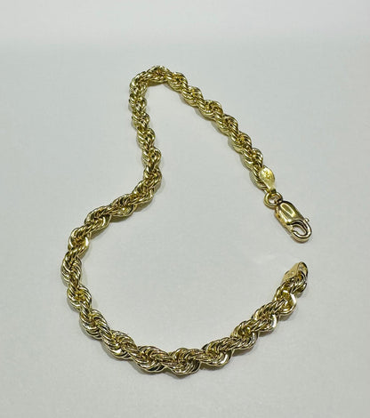 10K GOLD ROPE BRACELET- WEIGHT:  2.6gm   7"   3.95mm