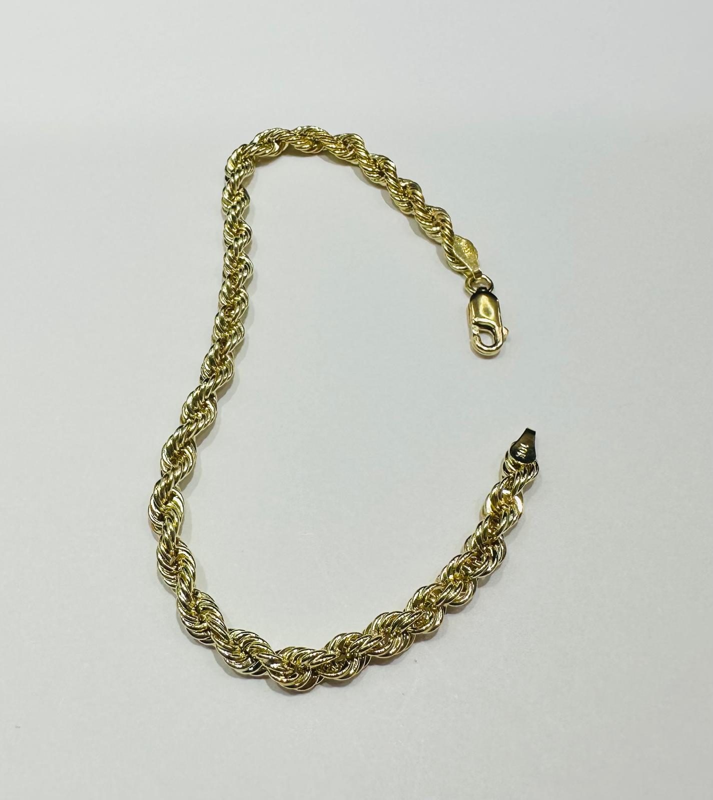 10K GOLD ROPE BRACELET- WEIGHT:  2.6gm   7"   3.95mm