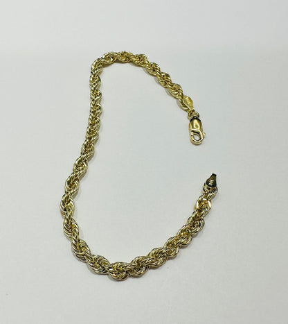 10K GOLD ROPE BRACELET- WEIGHT:  2.6gm   7"   3.95mm
