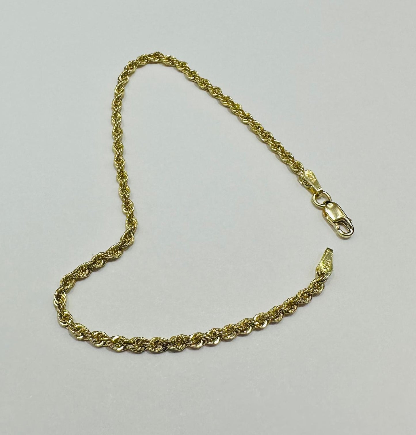 10K GOLD ROPE BRACELET- WEIGHT:  1.3gm   7.5"   2.15mm